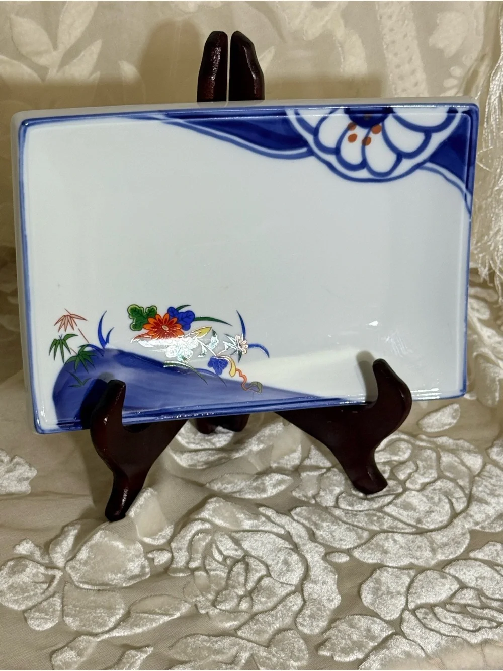 Japanese porcelain Arita Ware Sometuke Small Rectangle Plate Signed